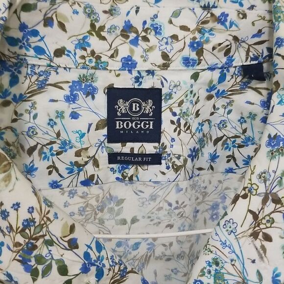 BOGGI MILANO Italian Style Blue 100% Cotton Long Sleeve Button Up sz Large - Picture 3 of 8